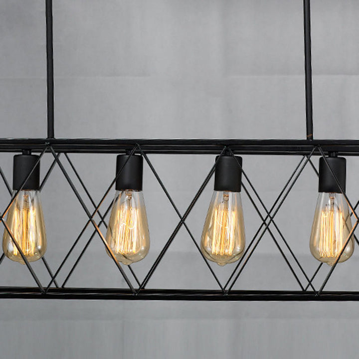 Contemporain Industriel Rectangulaire Lustre en Fer 4/6 Lumières Pour Salle à Manger 