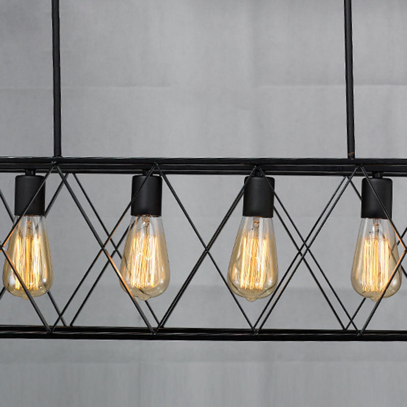 Contemporary Industrial Rectangular Iron 4/6-Light Chandelier For Dining Room
