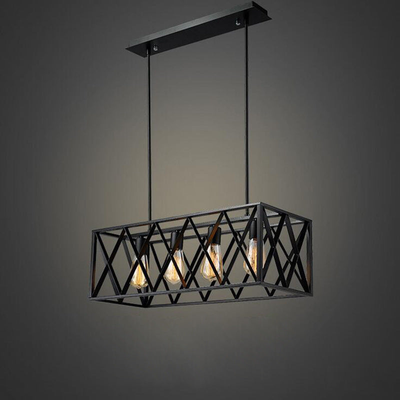Contemporain Industriel Rectangulaire Lustre en Fer 4/6 Lumières Pour Salle à Manger 