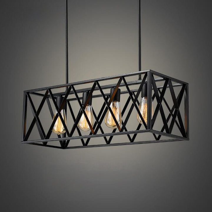 Contemporain Industriel Rectangulaire Lustre en Fer 4/6 Lumières Pour Salle à Manger 