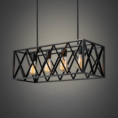 Contemporary Industrial Rectangular Iron 4/6-Light Chandelier For Dining Room