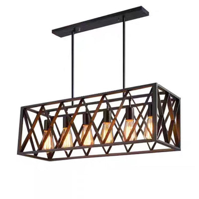 Contemporary Industrial Rectangular Iron 4/6-Light Chandelier For Dining Room