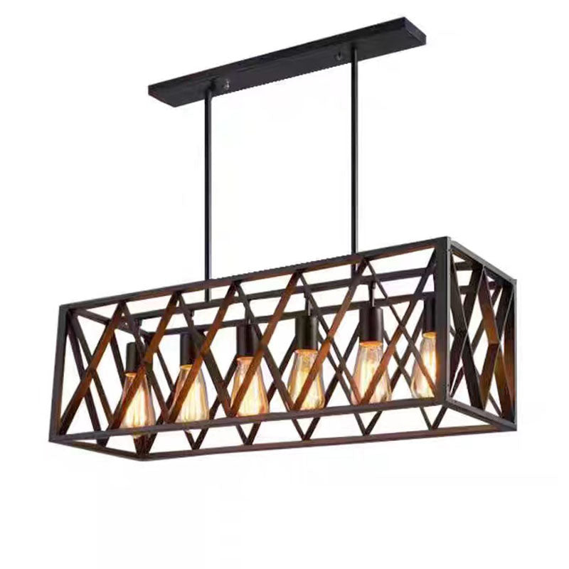 Contemporary Industrial Rectangular Iron 4/6-Light Chandelier For Dining Room