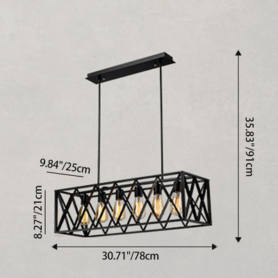 Contemporary Industrial Rectangular Iron 4/6-Light Chandelier For Dining Room