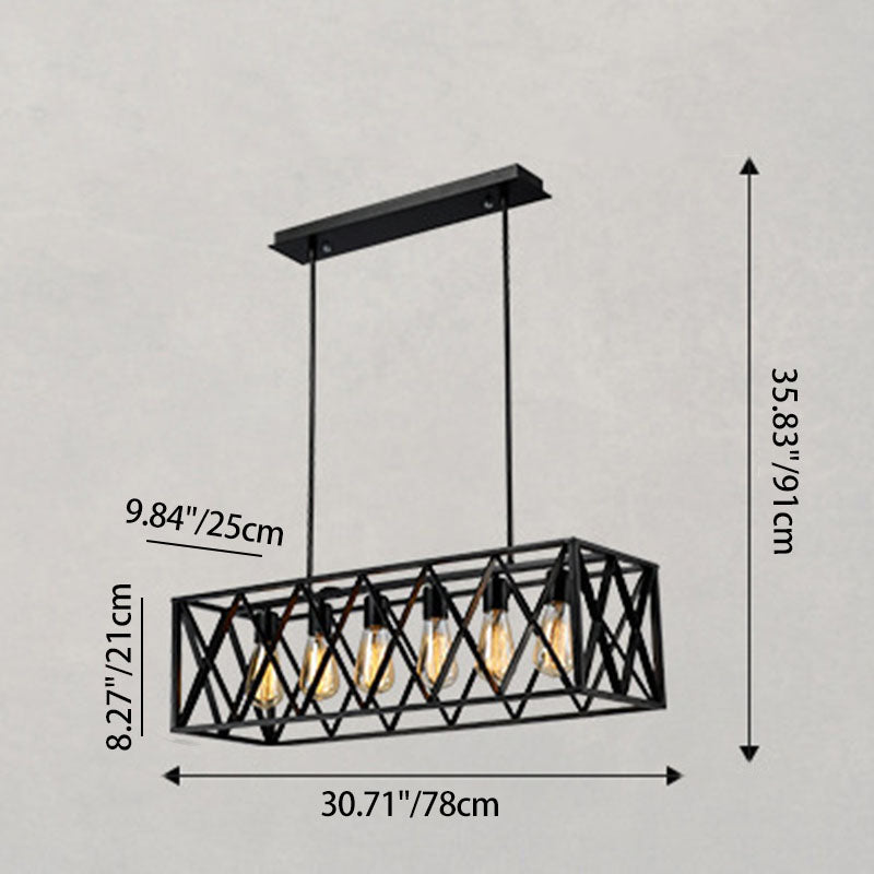 Contemporary Industrial Rectangular Iron 4/6-Light Chandelier For Dining Room