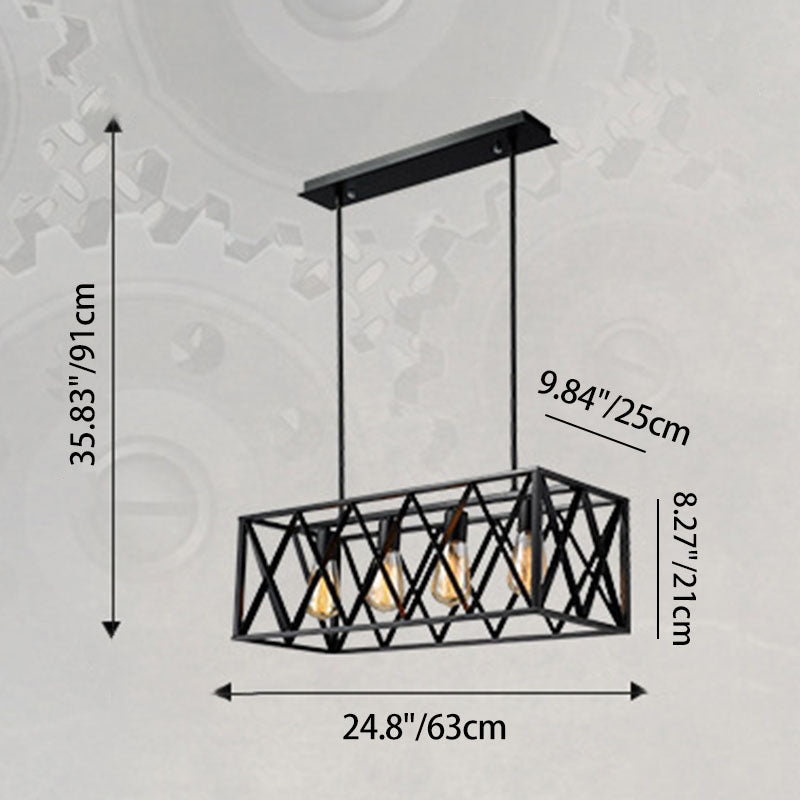 Contemporary Industrial Rectangular Iron 4/6-Light Chandelier For Dining Room