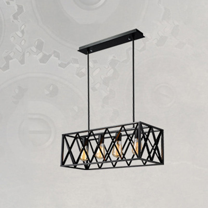 Contemporary Industrial Rectangular Iron 4/6-Light Chandelier For Dining Room