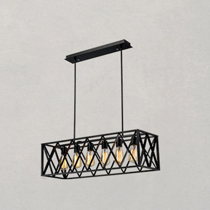 Contemporain Industriel Rectangulaire Lustre en Fer 4/6 Lumières Pour Salle à Manger 