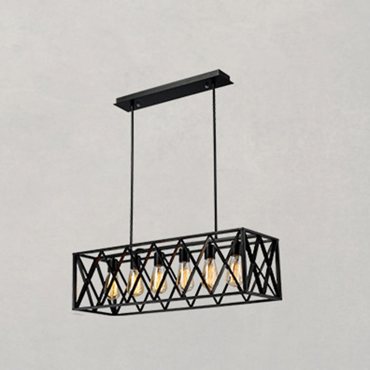 Contemporain Industriel Rectangulaire Lustre en Fer 4/6 Lumières Pour Salle à Manger 