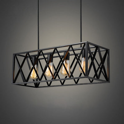 Contemporary Industrial Rectangular Iron 4/6-Light Chandelier For Dining Room