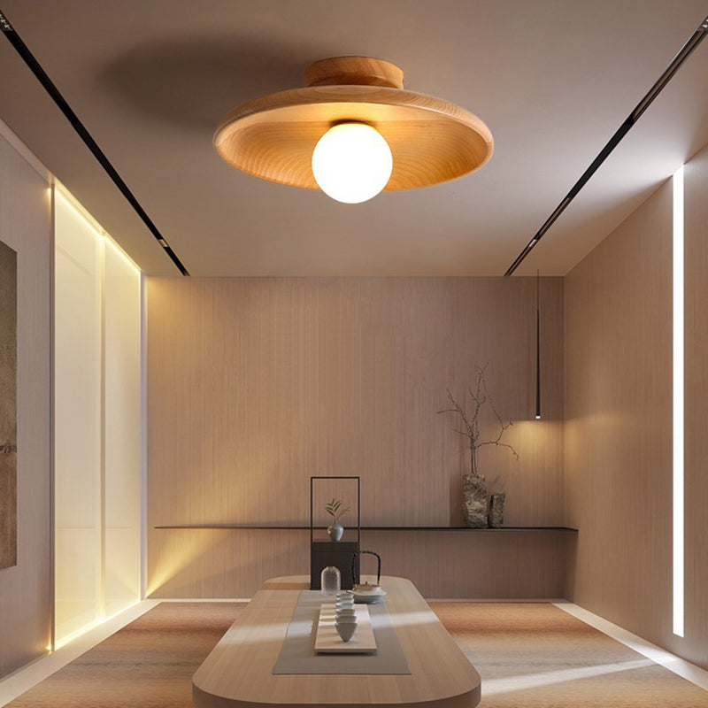 Plafonnier moderne minimaliste rond en bois massif à 1 lumière pour entrée 