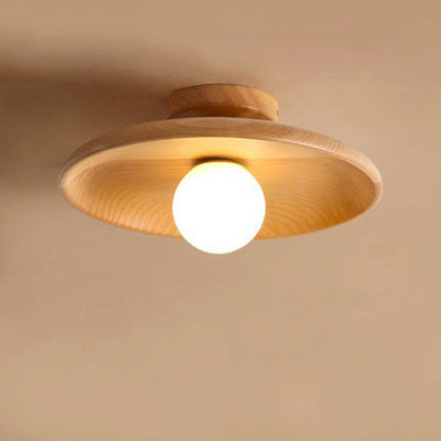 Modern Minimalist Round Solid Wood 1-Light Semi-Flush Mount Ceiling Light For Entryway