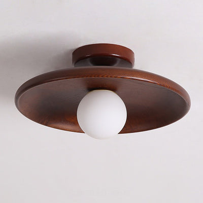 Modern Minimalist Round Solid Wood 1-Light Semi-Flush Mount Ceiling Light For Entryway