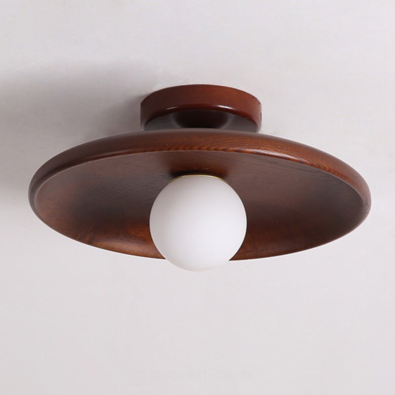 Modern Minimalist Round Solid Wood 1-Light Semi-Flush Mount Ceiling Light For Entryway