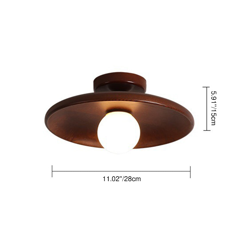 Modern Minimalist Round Solid Wood 1-Light Semi-Flush Mount Ceiling Light For Entryway