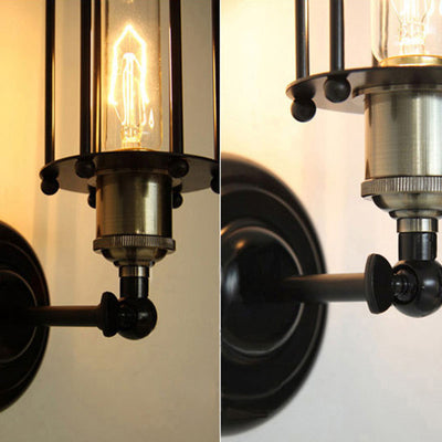 Contemporary Industrial Rotatable Hollow Cylindrical Iron 1-Light Wall Sconce Lamp For Bedroom