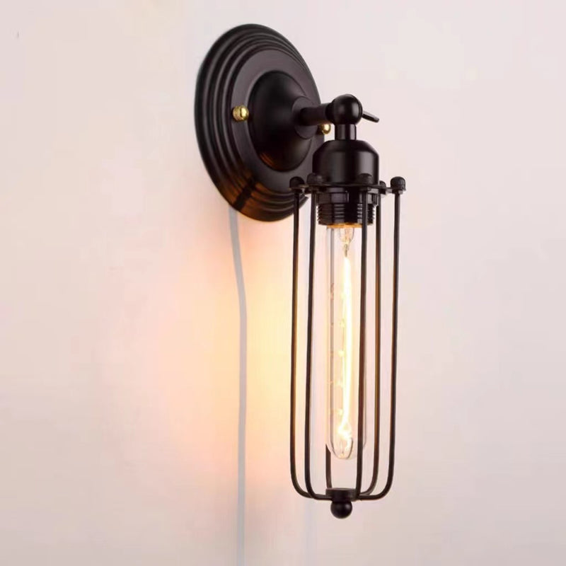 Contemporary Industrial Rotatable Hollow Cylindrical Iron 1-Light Wall Sconce Lamp For Bedroom