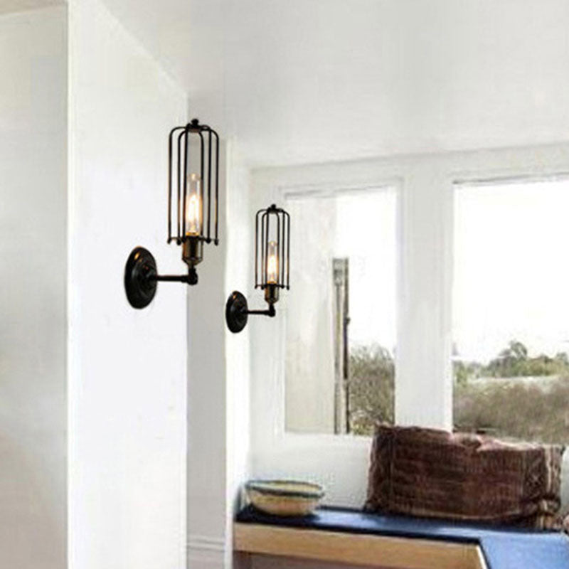 Contemporary Industrial Rotatable Hollow Cylindrical Iron 1-Light Wall Sconce Lamp For Bedroom