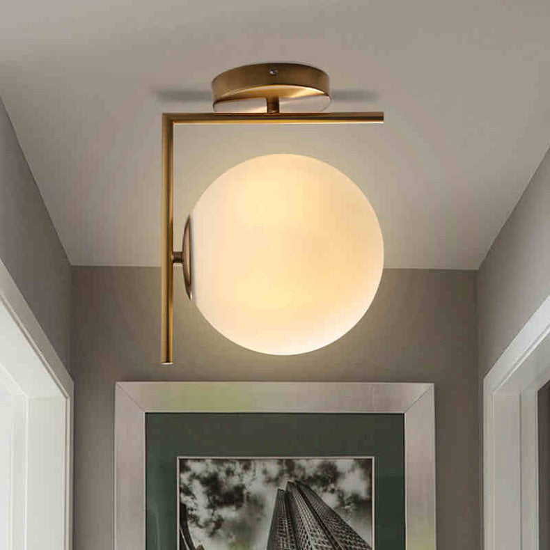 Contemporary Nordic Round Metal Glass 1-Light Wall Sconce Lamp For Hallway