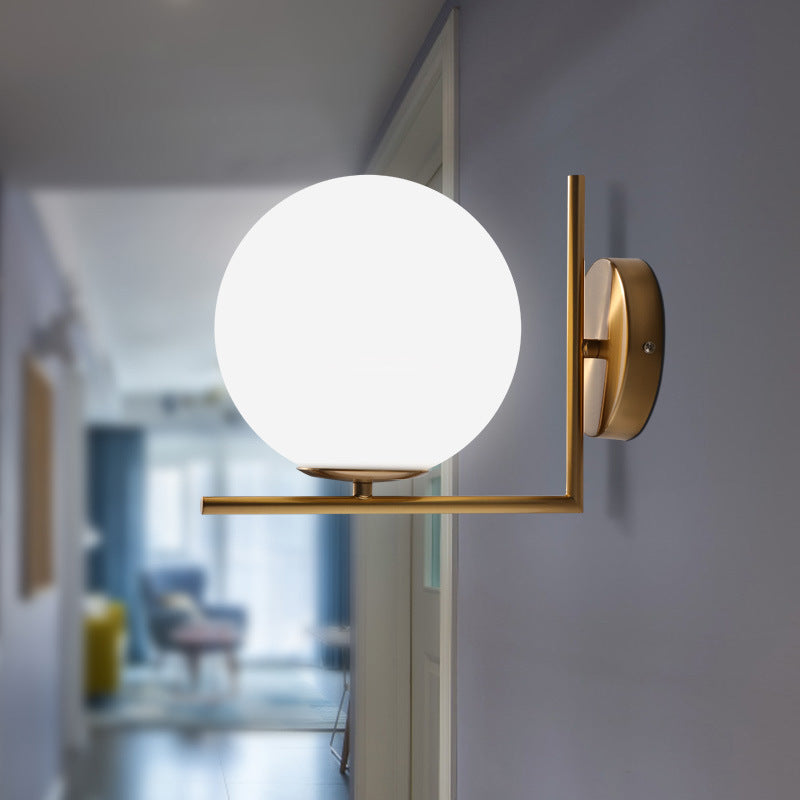 Contemporary Nordic Round Metal Glass 1-Light Wall Sconce Lamp For Hallway