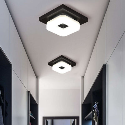 Traditional Chinese Square Iron Acrylic LED Semi-Flush Mount Ceiling Light For Entryway