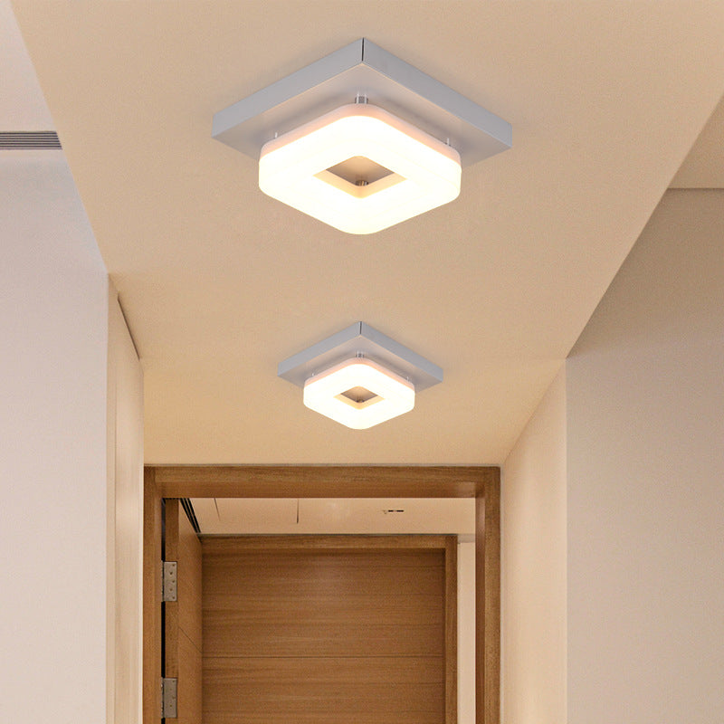 Traditional Chinese Square Iron Acrylic LED Semi-Flush Mount Ceiling Light For Entryway