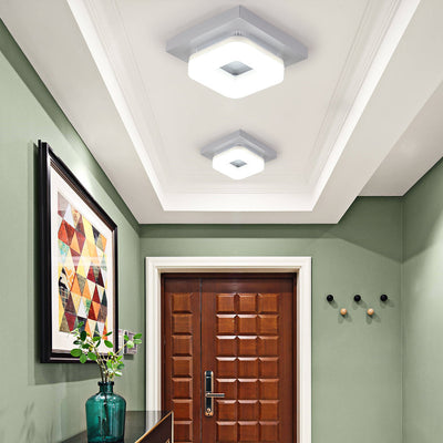 Traditional Chinese Square Iron Acrylic LED Semi-Flush Mount Ceiling Light For Entryway
