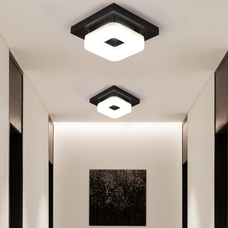 Traditional Chinese Square Iron Acrylic LED Semi-Flush Mount Ceiling Light For Entryway