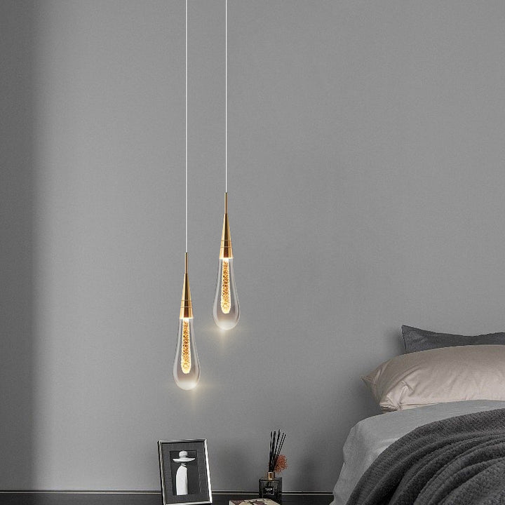 Lustre LED en aluminium et verre à gouttelettes créatives contemporaines pour salle à manger 