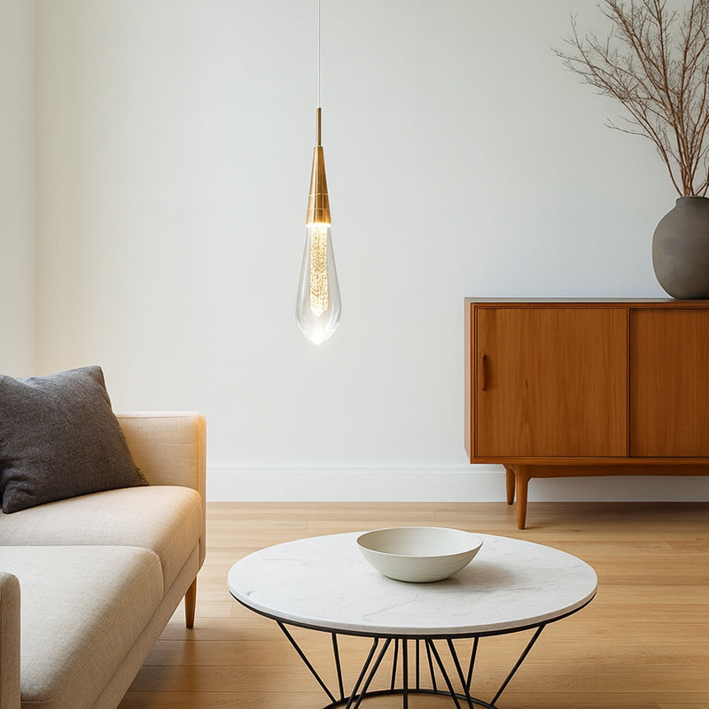 Zeitgenössischer kreativer Tropfen Aluminium Eisen Glas LED Kronleuchter für Esszimmer 