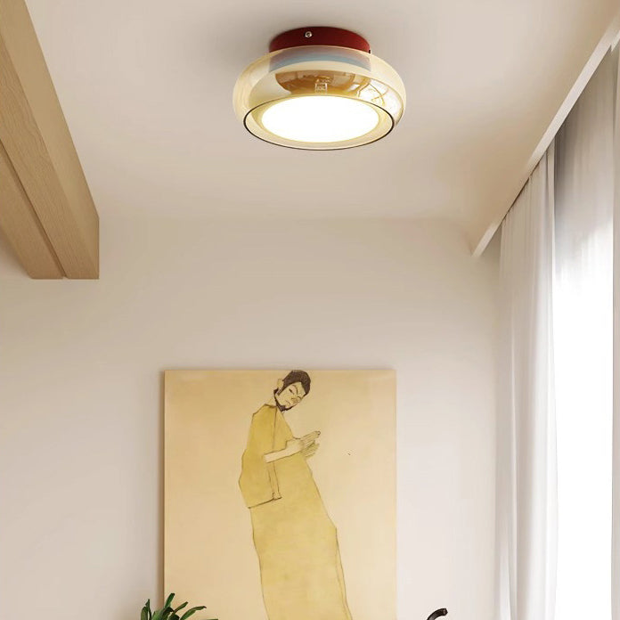 Contemporary Nordic Bowl Iron Acrylic Glass LED Semi-Flush Mount Ceiling Light For Entryway