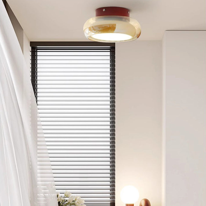 Contemporary Nordic Bowl Iron Acrylic Glass LED Semi-Flush Mount Ceiling Light For Entryway