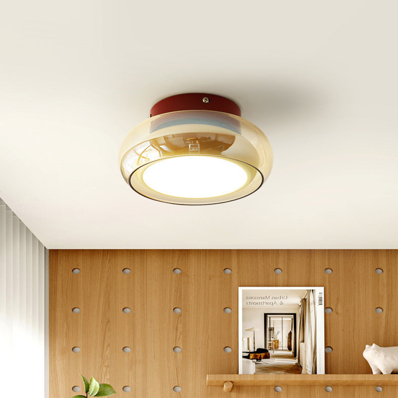 Contemporary Nordic Bowl Iron Acrylic Glass LED Semi-Flush Mount Ceiling Light For Entryway