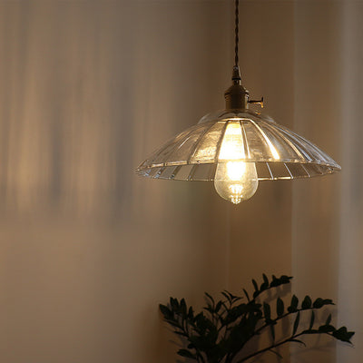 Traditional Japanese Round Copper Glass 1-Light Pendant Light For Living Room