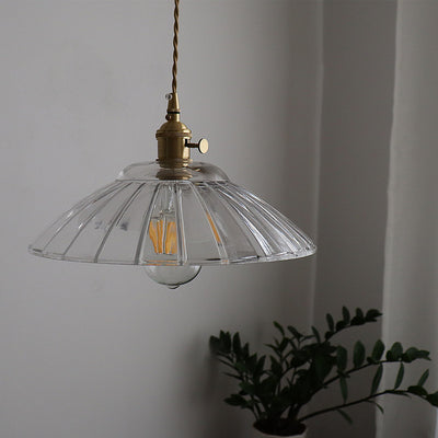 Traditional Japanese Round Copper Glass 1-Light Pendant Light For Living Room