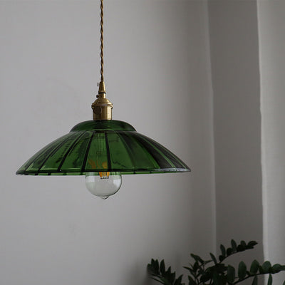 Traditional Japanese Round Copper Glass 1-Light Pendant Light For Living Room