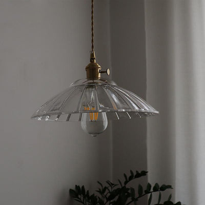 Traditional Japanese Round Copper Glass 1-Light Pendant Light For Living Room