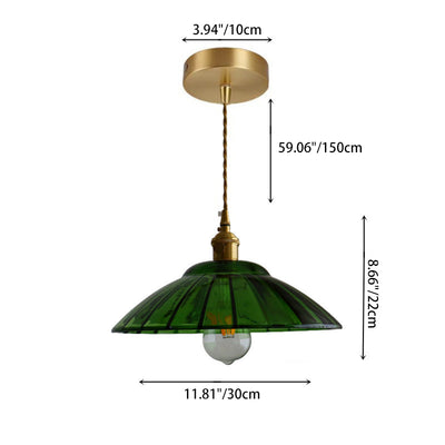 Traditional Japanese Round Copper Glass 1-Light Pendant Light For Living Room