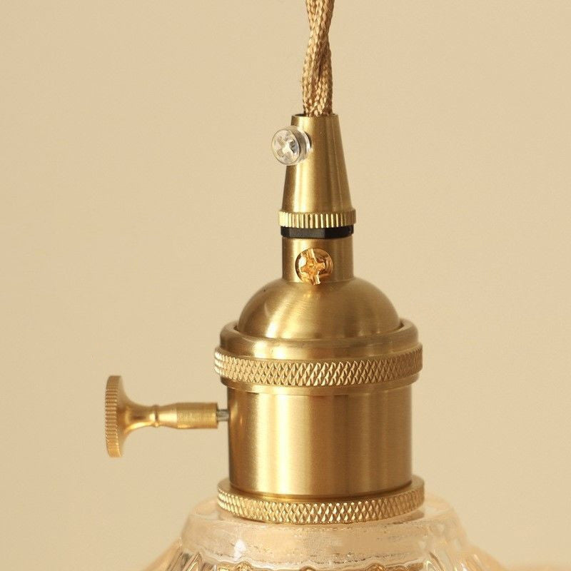 Traditional Japanese Round Copper Glass 1-Light Pendant Light For Living Room