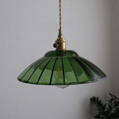 Traditional Japanese Round Copper Glass 1-Light Pendant Light For Living Room