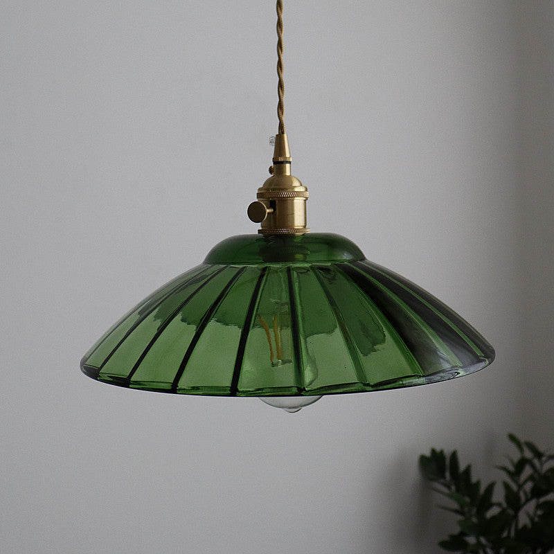 Traditional Japanese Round Copper Glass 1-Light Pendant Light For Living Room