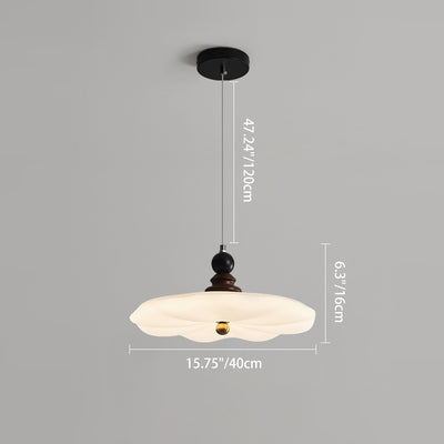 Traditional Vintage Lotus Leaf Iron Rubberwood Rotational Molding LED Pendant Light For Bedroom
