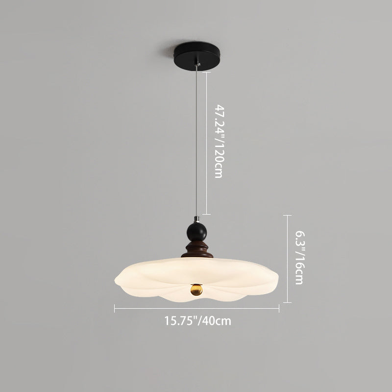 Traditional Vintage Lotus Leaf Iron Rubberwood Rotational Molding LED Pendant Light For Bedroom