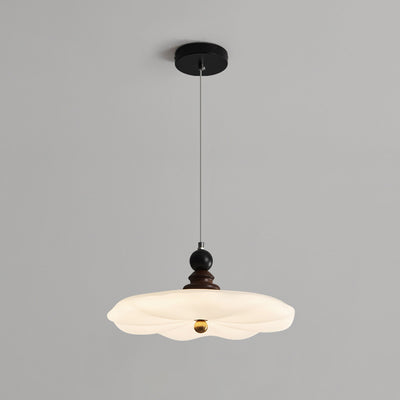 Traditional Vintage Lotus Leaf Iron Rubberwood Rotational Molding LED Pendant Light For Bedroom