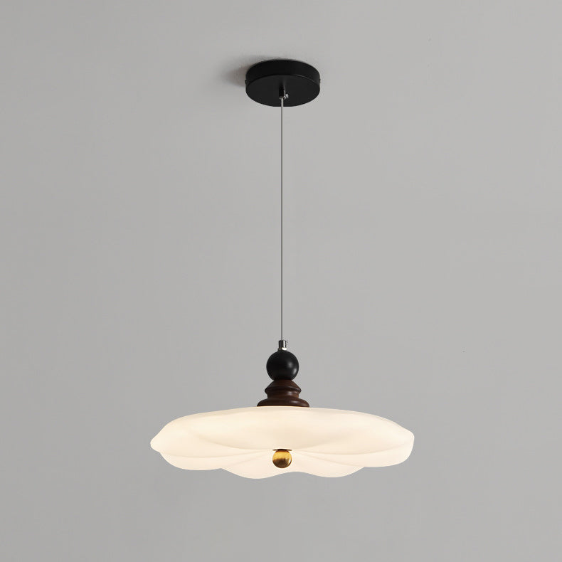 Traditional Vintage Lotus Leaf Iron Rubberwood Rotational Molding LED Pendant Light For Bedroom