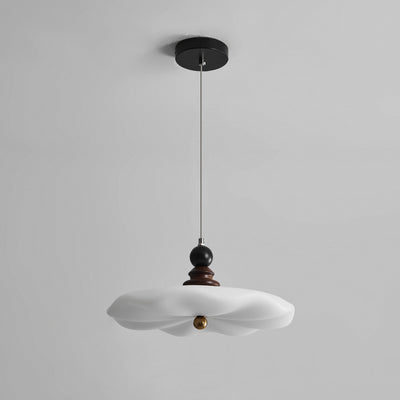 Traditional Vintage Lotus Leaf Iron Rubberwood Rotational Molding LED Pendant Light For Bedroom