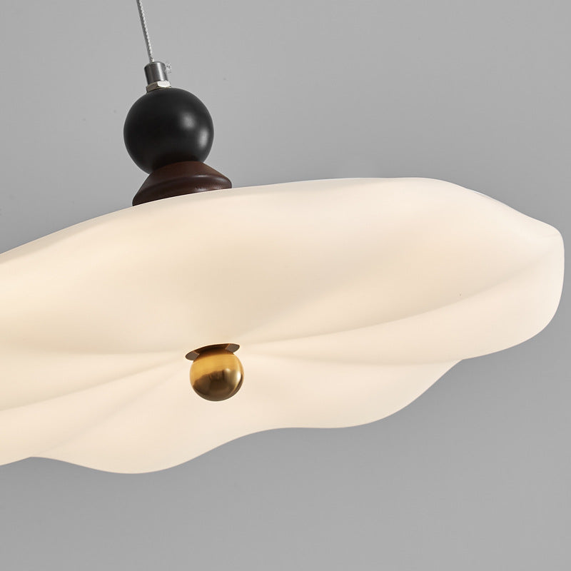 Traditional Vintage Lotus Leaf Iron Rubberwood Rotational Molding LED Pendant Light For Bedroom