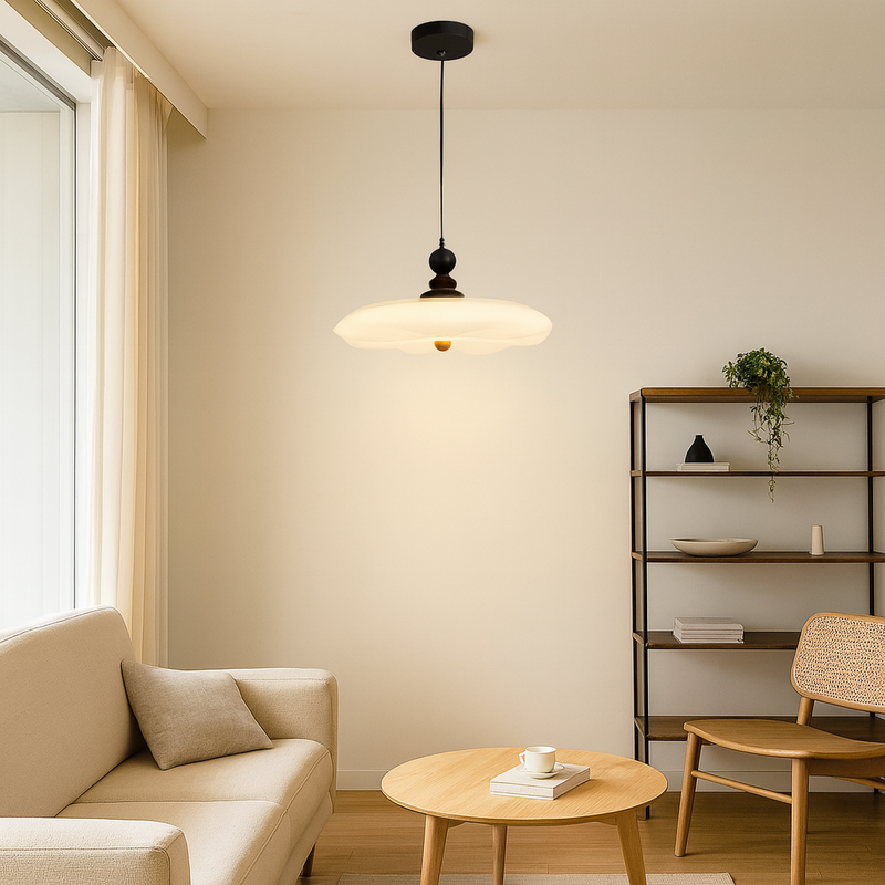Traditional Vintage Lotus Leaf Iron Rubberwood Rotational Molding LED Pendant Light For Bedroom