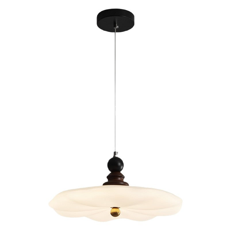 Traditional Vintage Lotus Leaf Iron Rubberwood Rotational Molding LED Pendant Light For Bedroom