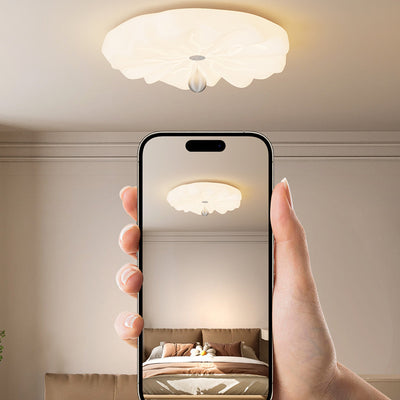 Traditional French Flower Iron PE LED Flush Mount Ceiling Light For Living Room